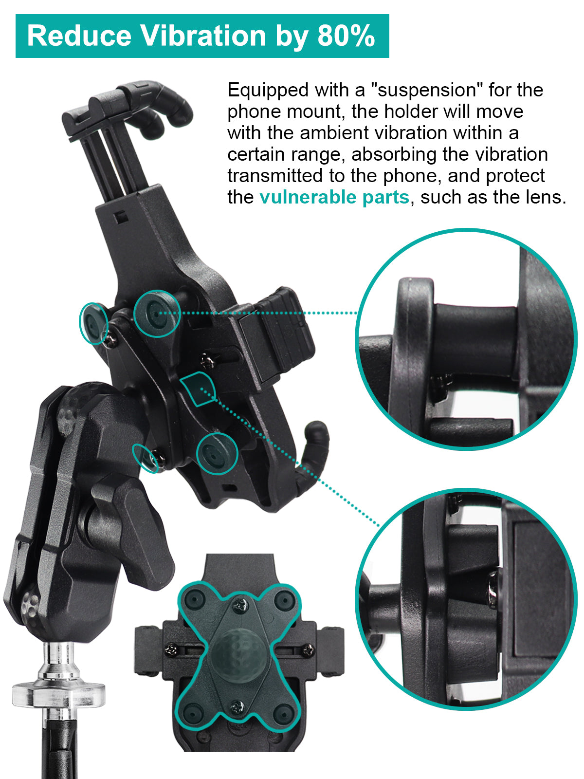 Support de téléphone pour fourche de moto avec amortisseur de vibrations 