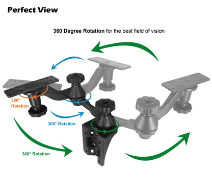 WINDFRD Aluminum Fish Finder Mount, Marine Electronics Mount with Reinforced Dual-joint 360° Swivel Adjustable Arm for 7"-16" Large Depth Finder Screen, Compatible with Garmin, Lowrance, Humminbird and More