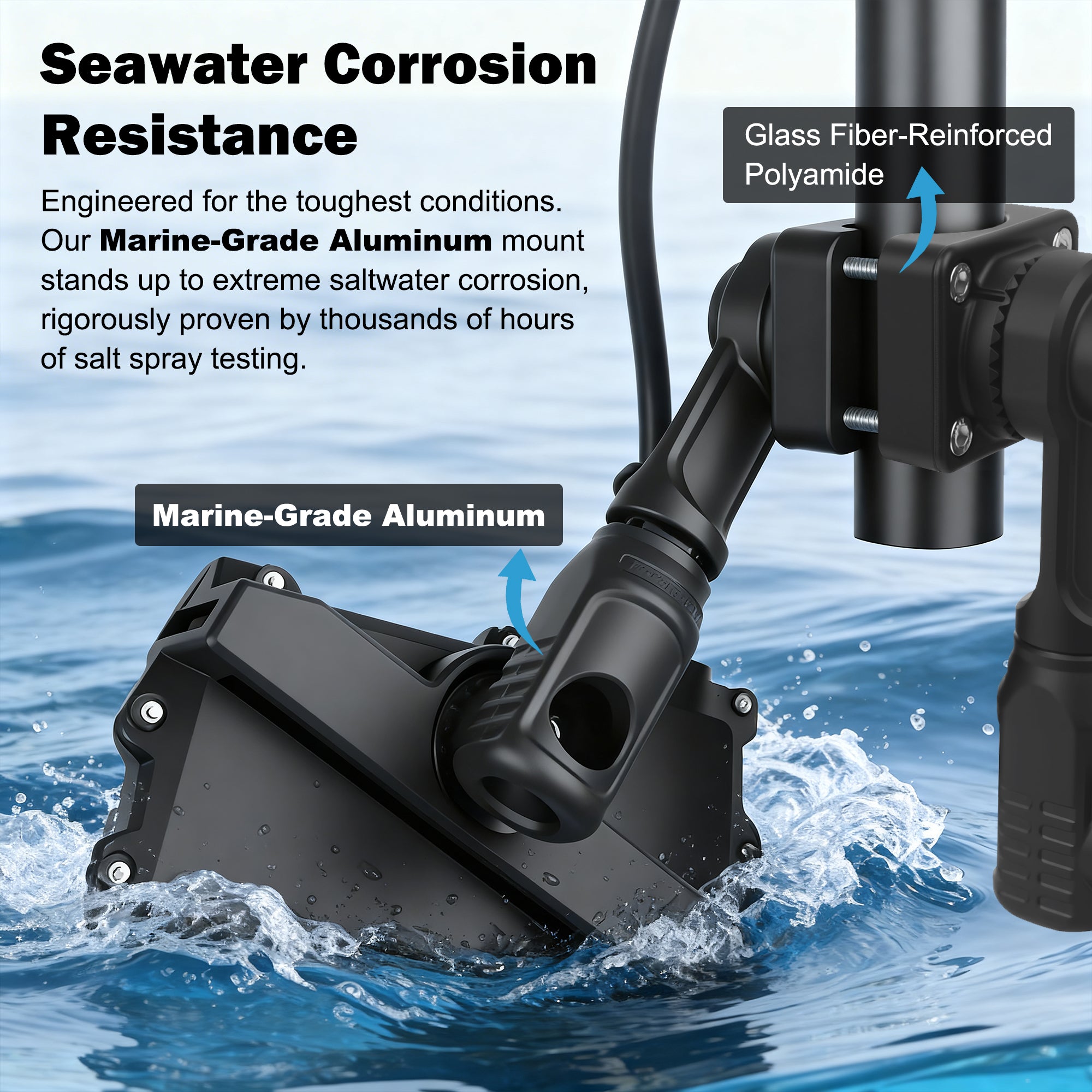 Dual Transducer Pole Mount Compatible with Garmin LiveScope LVS34 LVS32 LVS62 & Lowrance AT2, Hard-Anodized Cast Aluminum, Tool-Free 3-View Mode Adjustment Trolling Motor Bracket (Duo)
