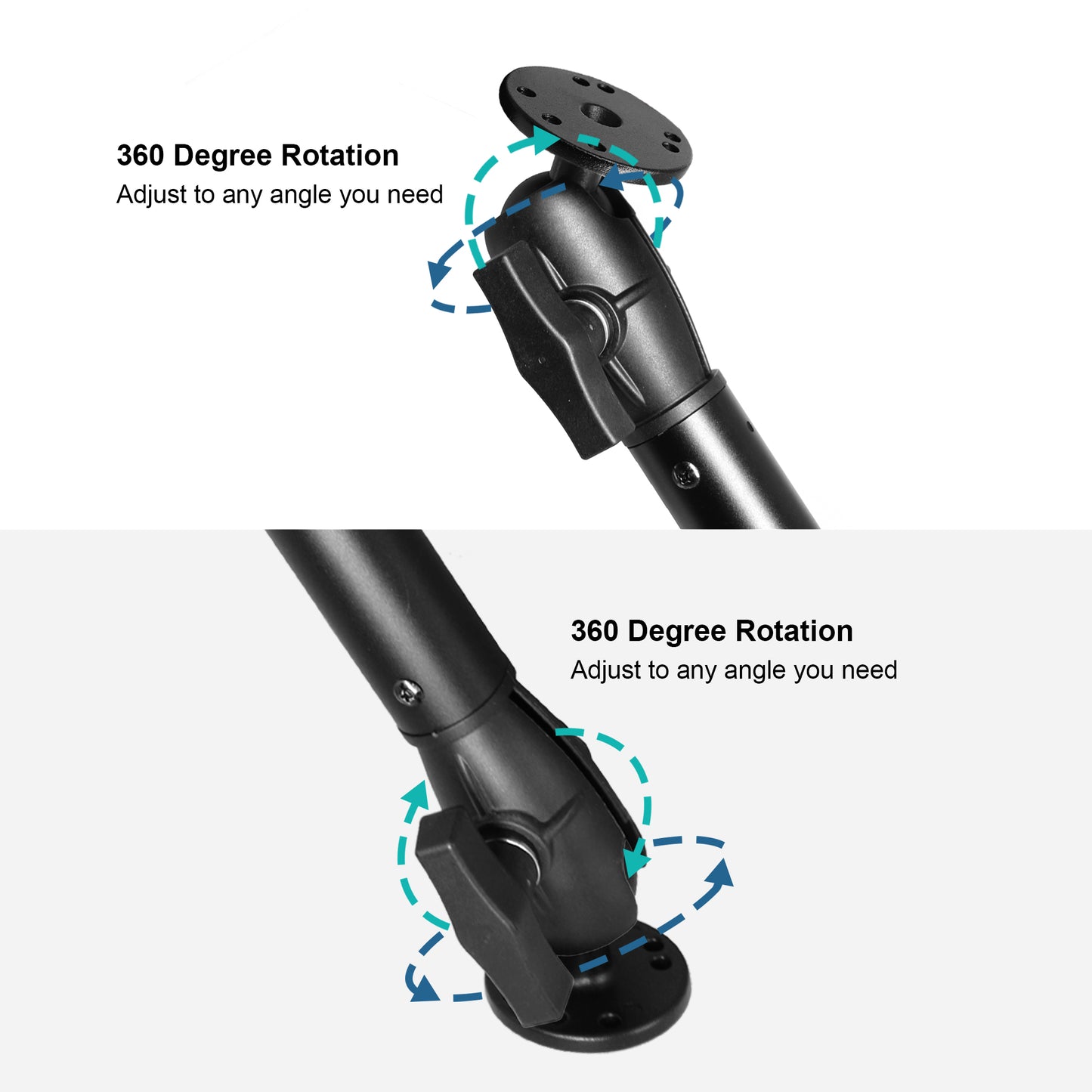 Support à double rotule en aluminium de 1,5" (taille C) avec bras d'extension (18,3"), support pour tablette/sondeur, bras à double douille avec deux plaques rondes AMPS, compatible avec RAM, Arkon, iBolt et plus encore.