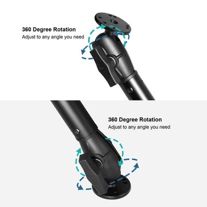 Support à double rotule en aluminium de 1,5" (taille C) avec bras d'extension (18,3"), support pour tablette/sondeur, bras à double douille avec deux plaques rondes AMPS, compatible avec RAM, Arkon, iBolt et plus encore.