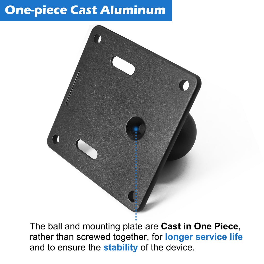 Aluminum 75x75mm VESA Plate with 1.5"/C Size Ball, Industrial Monitor/Television Mount Base for Truck, Compatible with Ram Mounts, iBOLT and More C Size Double Socket Arm Accessories