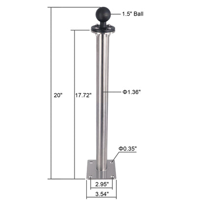 WINDFRD All 304 Stainless Steel Mount Base with 17" Long Arm, Aluminum  1.5" Ball Adapter for Tablets/Fish Finders, Compatible with RAM, Arkon, iBolt and More 1.5 inches/C Size Ball Double Socket Arm