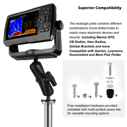 WINDFRD All 304 Stainless Steel and Aluminum Fish Finder Mount with 17" Long Shaft and 1.5" Ball/C Size 5.9" Adjustable Arm, Marine Electronic/Depth Finder Mount, Compatible with Garmin, Lowrance, Humminbird and More