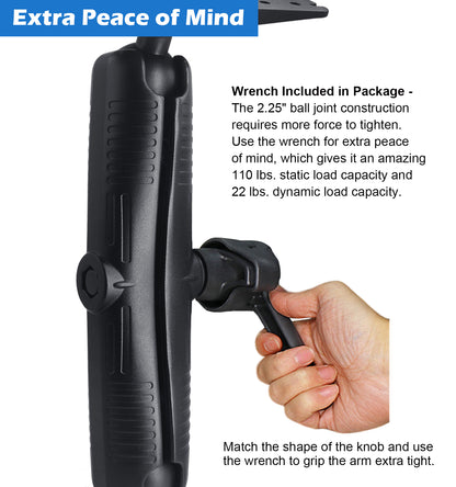 2.25" / D Size Ball Fish Finder Mount with 13" Long Arm, Heavy Duty Marine Electronic/Depth Finder Mount for 9" to 16" Large Fishfinder, Compatible with Garmin, Lowrance, Humminbird and More