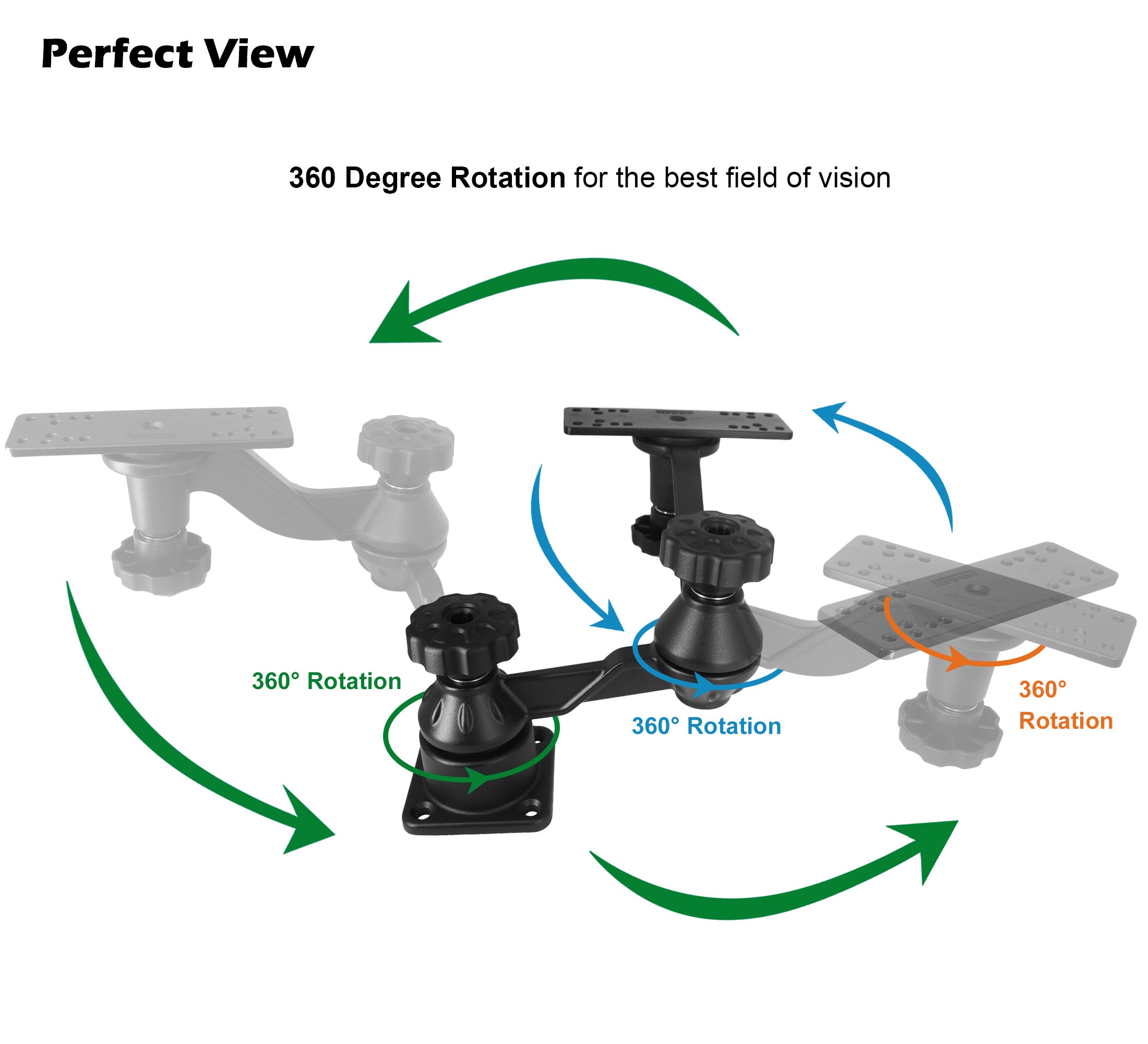 All Aluminum Fish Finder Mount with Reinforced Dual-joint Adjustable Arm for 7"-16" Large Display (Flat Mount)