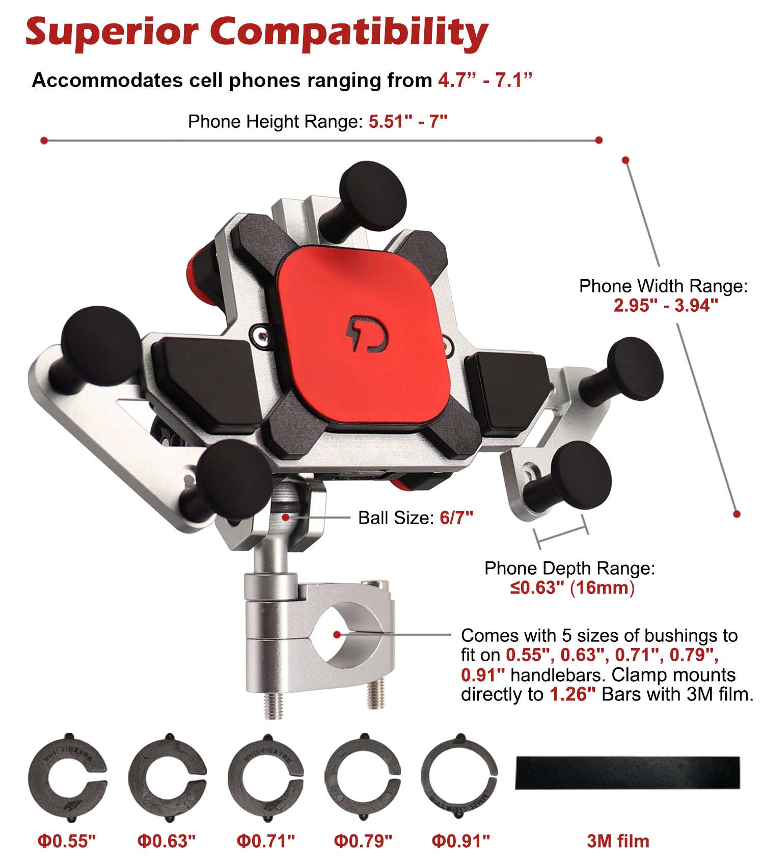 WINDFRD Metal Motorcycle Phone Mount, Smartphone Mounts, Rock Solid and Anti-Theft