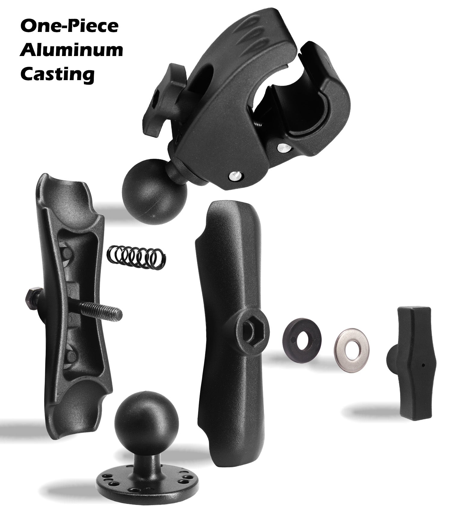 All Aluminum Trolling Motor Stabilizer Mount, Greater Support with 1.5" Ball for 1.09" to 2.09" Rails