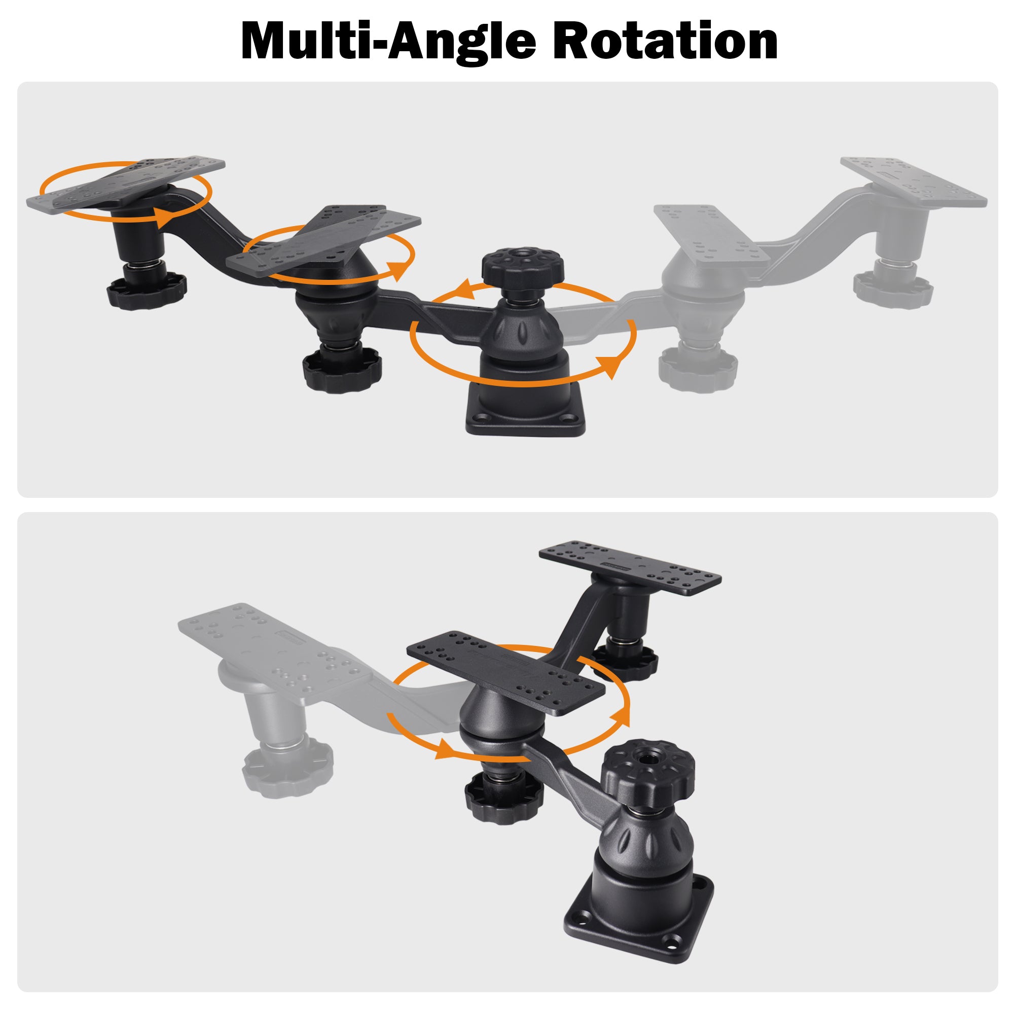 Aluminum Dual-Screen Fish Finder Mount, Marine Electronics Mount with Reinforced Dual Adjustable Arm for 5"-10" Depth Finder Display, Compatible with Garmin, Lowrance, Humminbird and More