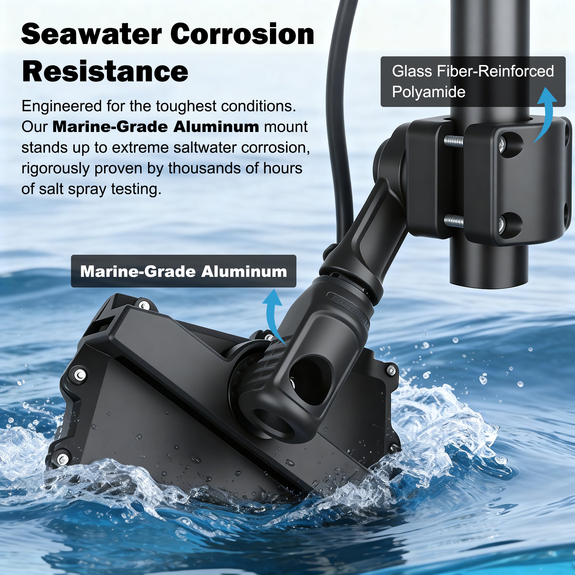 0-Degree Transducer Pole Mount Compatible with Garmin LiveScope LVS34 LVS32 LVS62 & Lowrance AT2, Hard-Anodized Cast Aluminum, Tool-Free 3-View Mode Adjustment Trolling Motor Bracket (Solo)