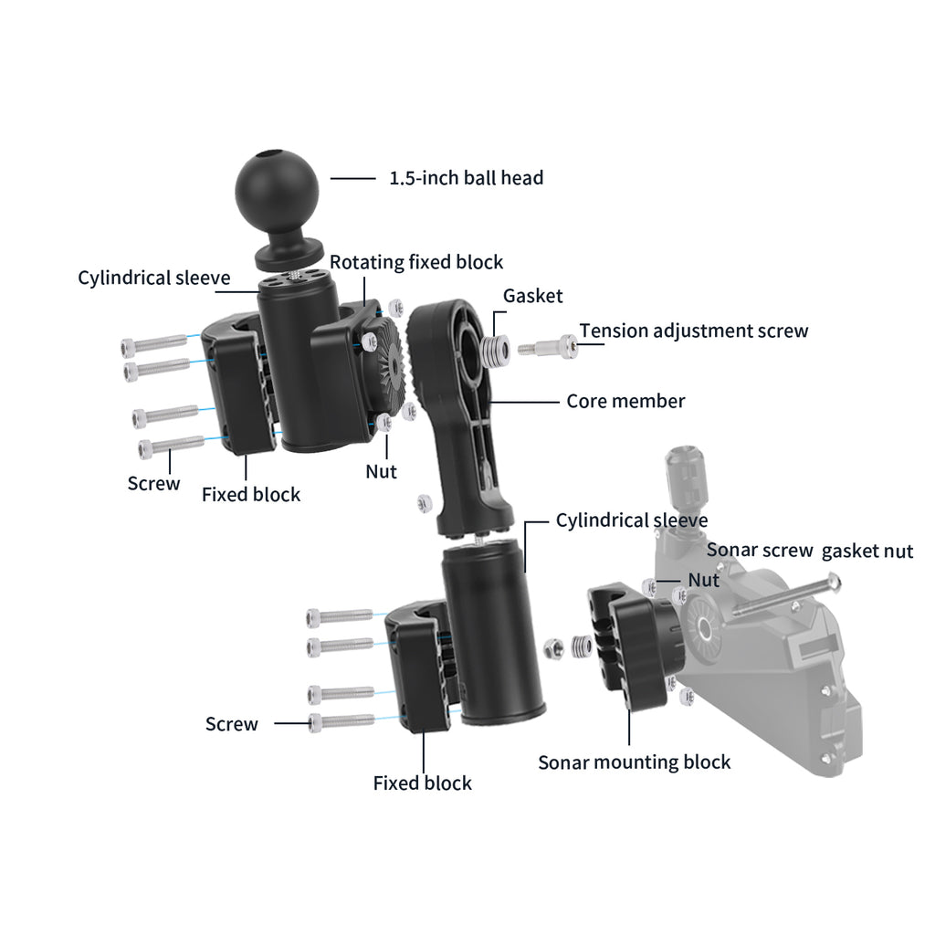 0 Degree Pole Mount with C Size/1.5'' Ball, Compatible with Garmin LiveScope Plus LVS34, Replaces 010-13228-03