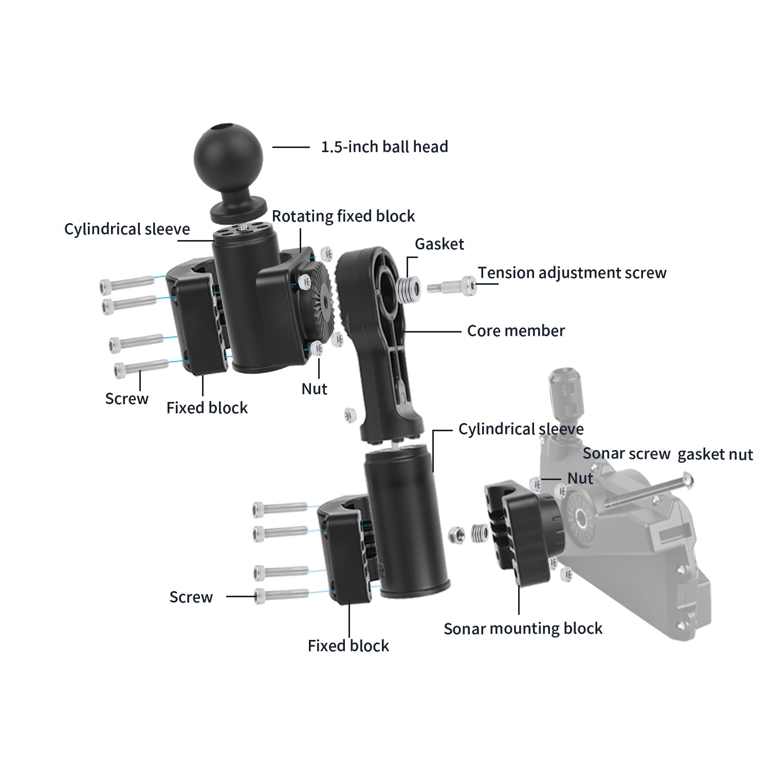 0 Degree Pole Mount with C Size/1.5'' Ball, Compatible with Garmin LiveScope Plus LVS34, Replaces 010-13228-03