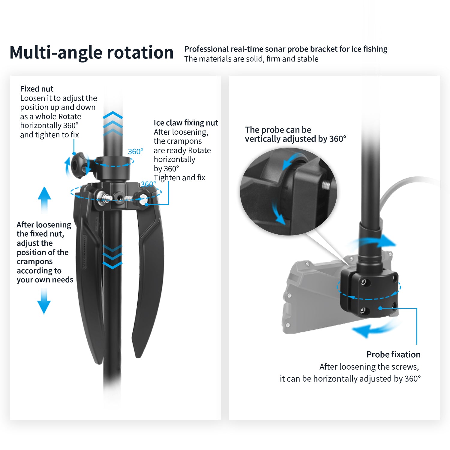 Ice Fishing Transducer Mount for Garmin LVS34, Compatible with 1.5-inch and C-Size Double Socket Arms