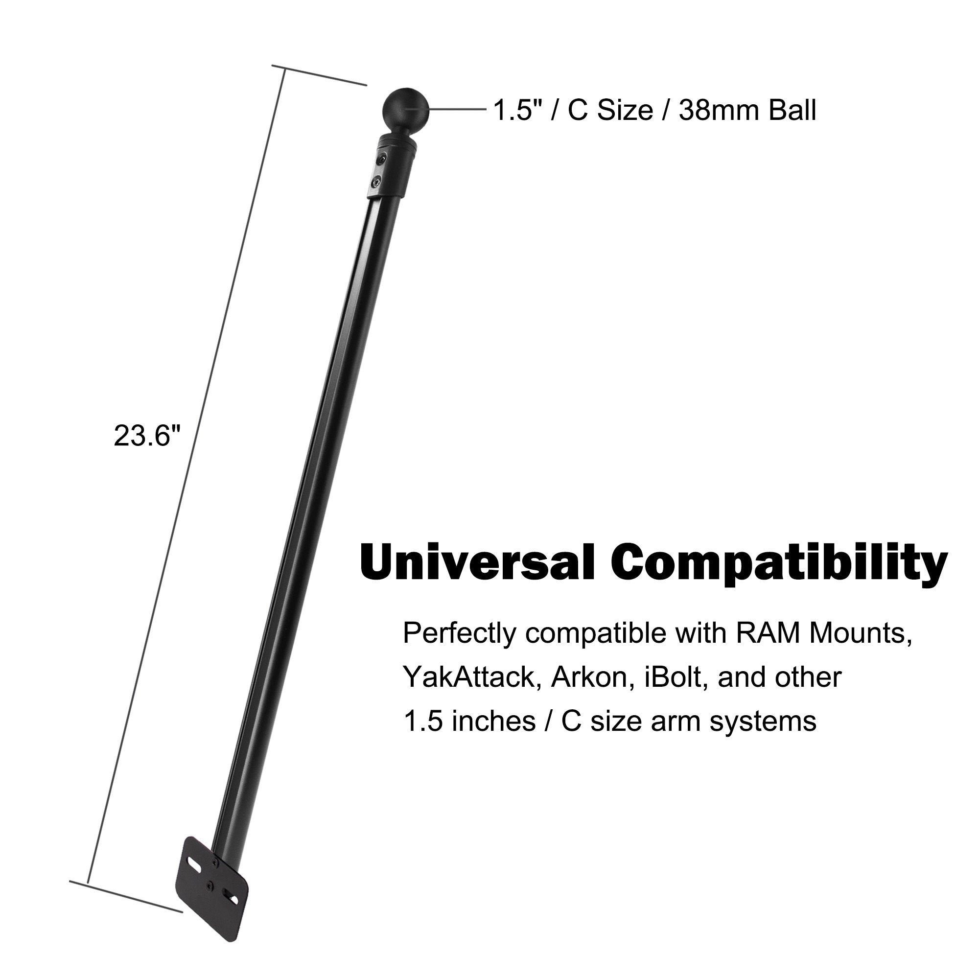 23.6" Long Transducer Pole with 1.5" Ball for Kayak