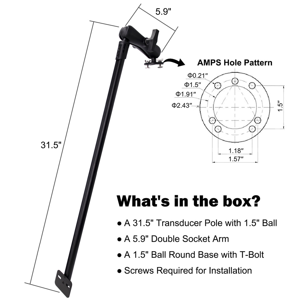 31.5" Long Transducer Pole Mount for Kayak
