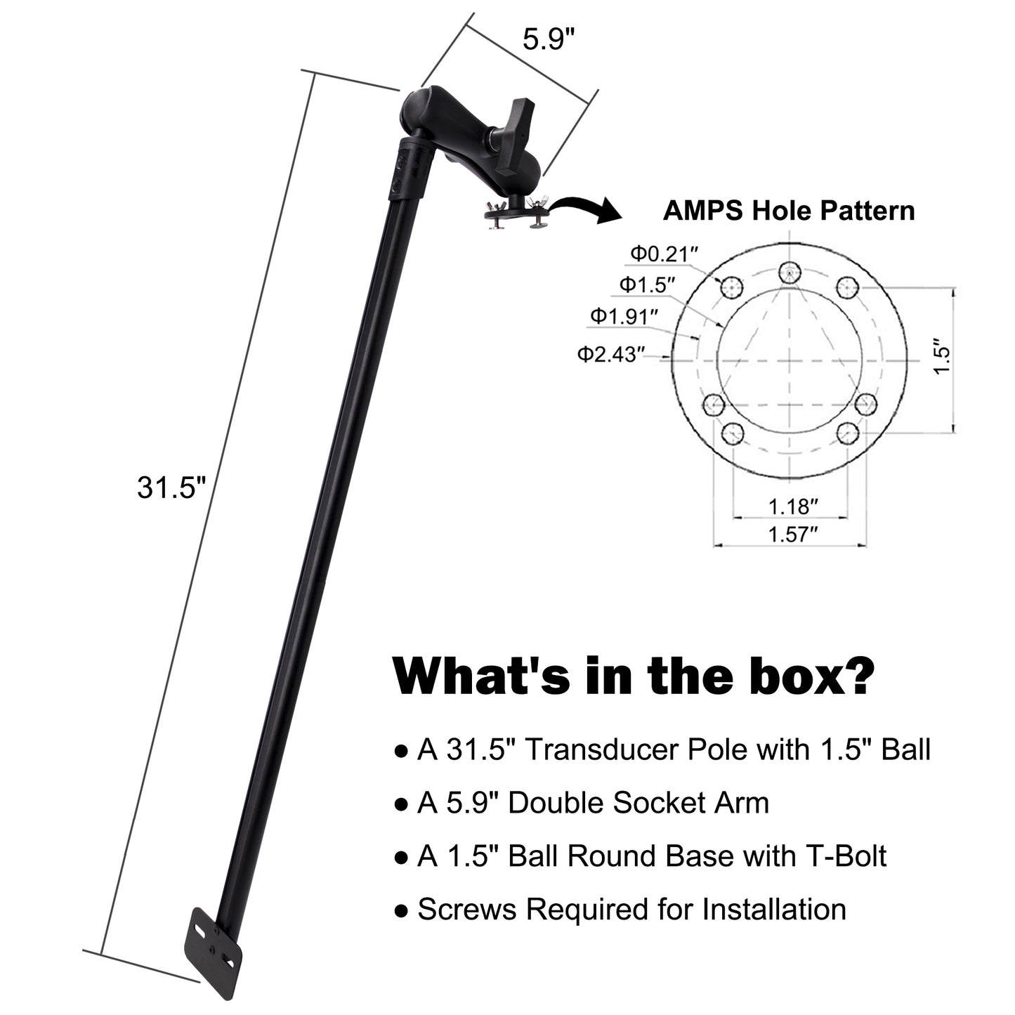 31.5" Long Transducer Pole Mount for Kayak