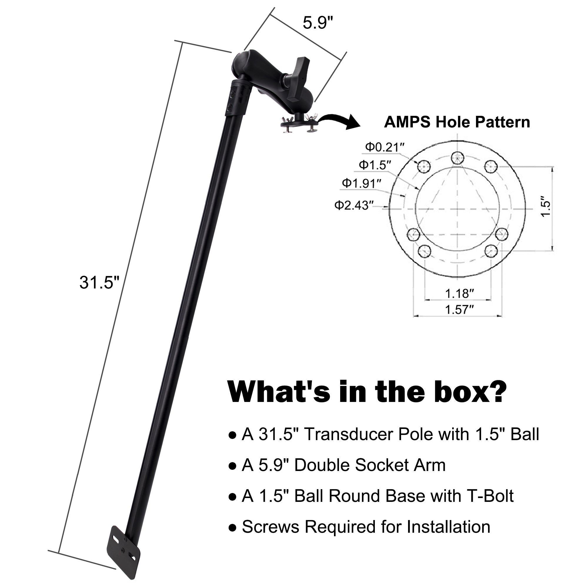 31.5" Long Transducer Pole Mount for Kayak
