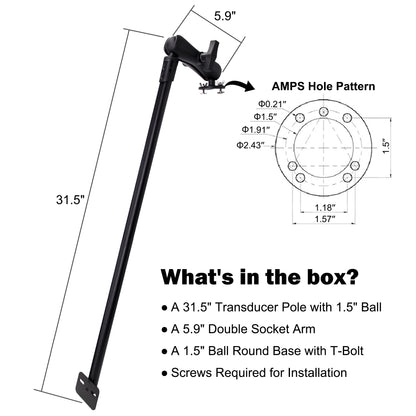 31.5" Long Transducer Pole Mount for Kayak