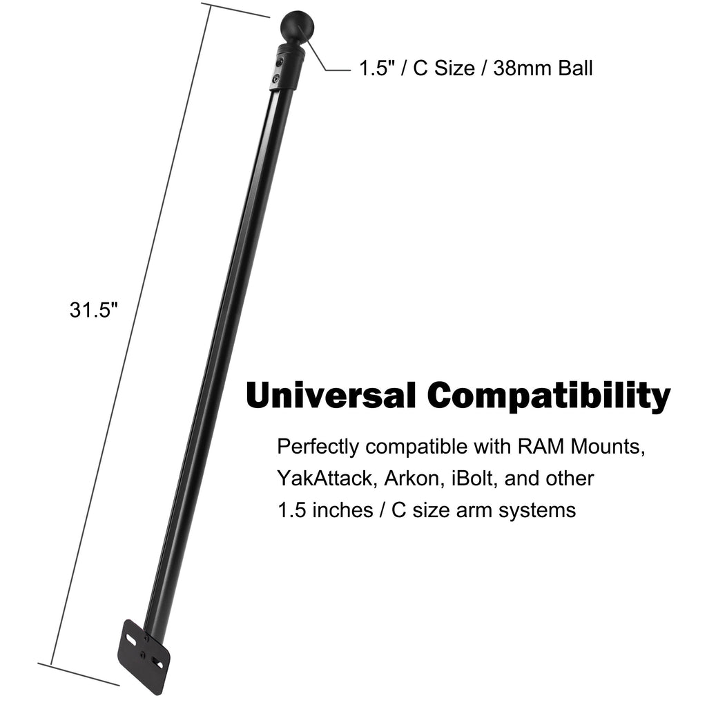 31.5" Long Transducer Pole with 1.5" Ball for Kayak and Boat