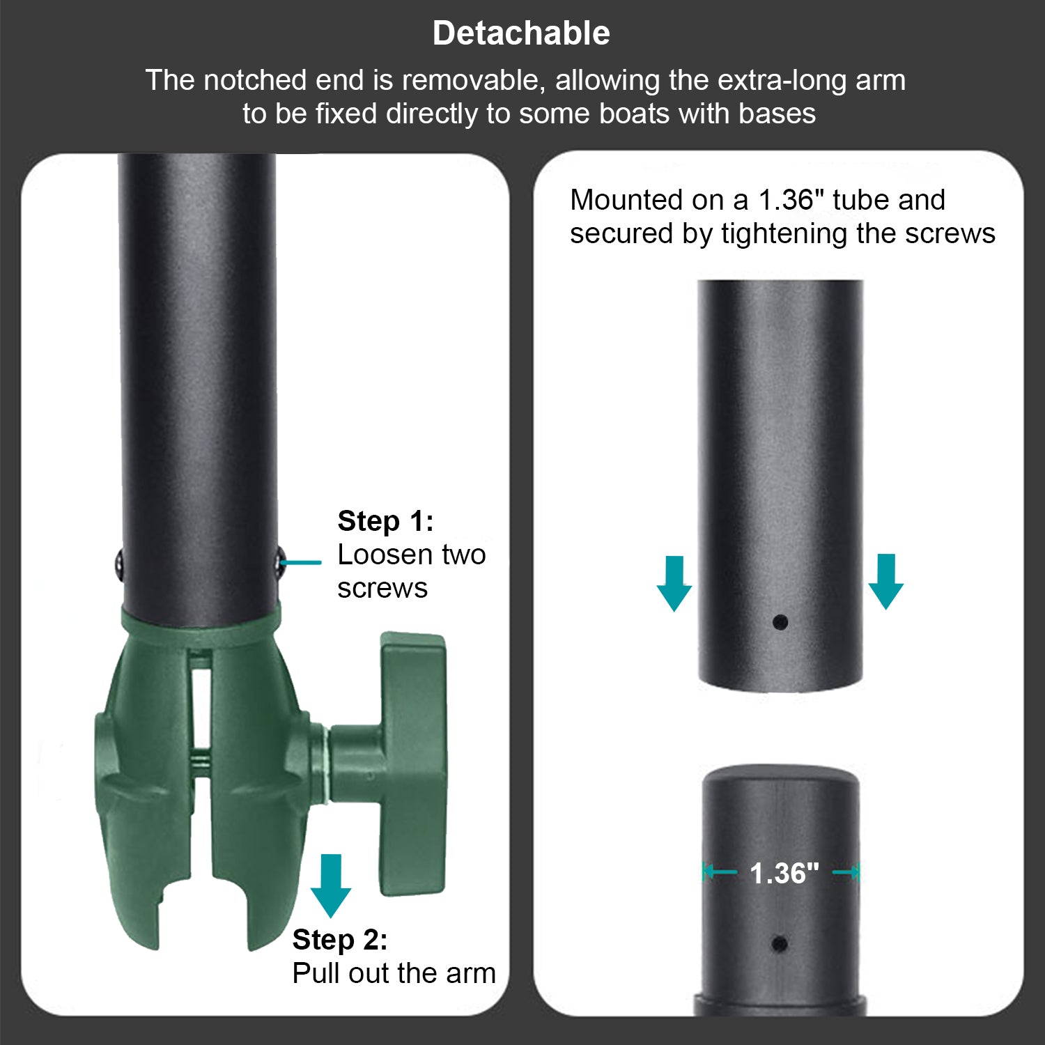 Aluminum Extension(18.3"/46.5cm) Double Socket Arm for 1.5 Inches / C Size / 38mm Ball Accessories