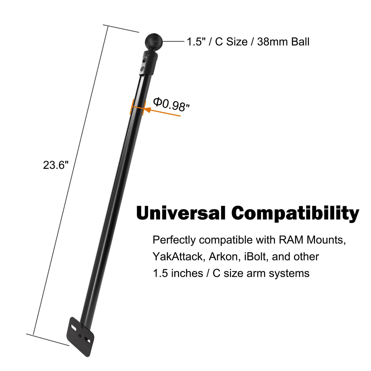 WINDFRD Transducer Mount Extension Pole with 1.5" Ball for Kayak Boat