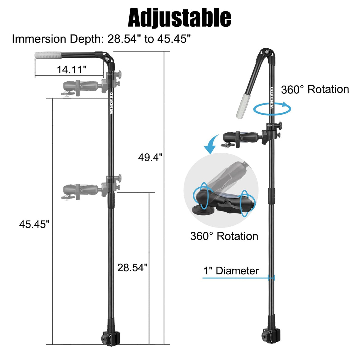 WINDFRD Livescope Transducer Pole Mount for Boat/Kayak, 4 in 1