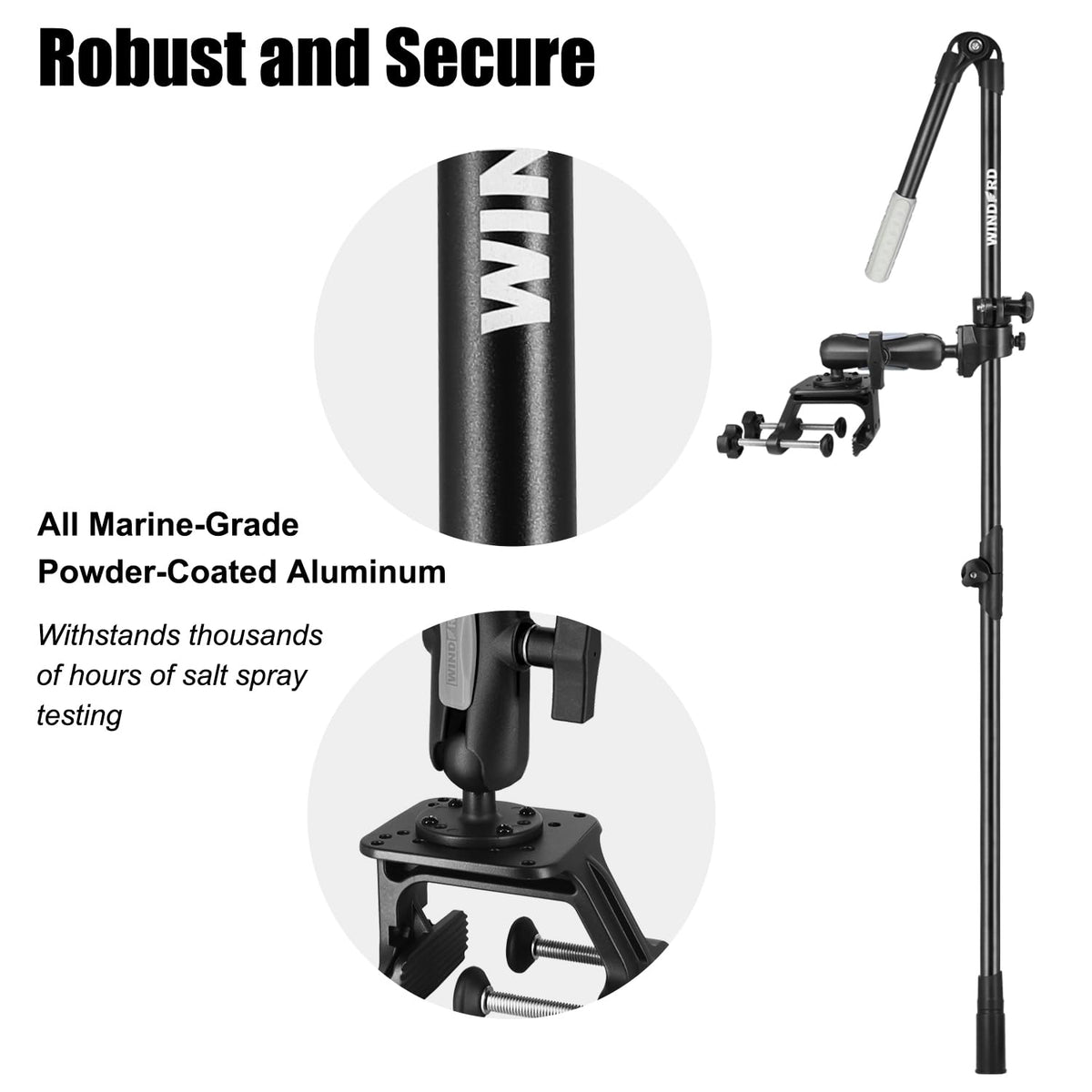 Folding FFS Live Sonar Transducer Pole System with Aluminum C-Clamp, Foldable Travel Design