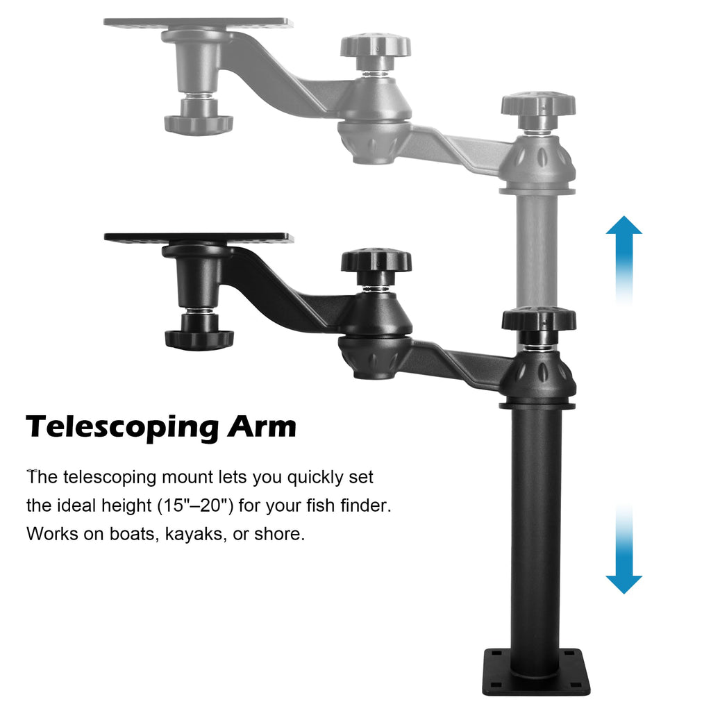 Telescopic Fish Finder Mount for 7"-16" Screens, Dual Swing Arm