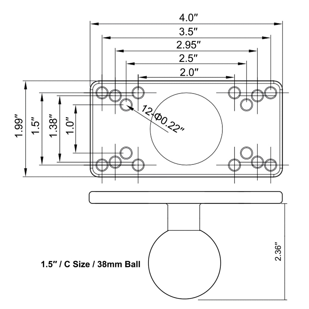 C Size 1.5 Inch Aluminum Fish Finder Mount Plate Fits Helix 5 & 7