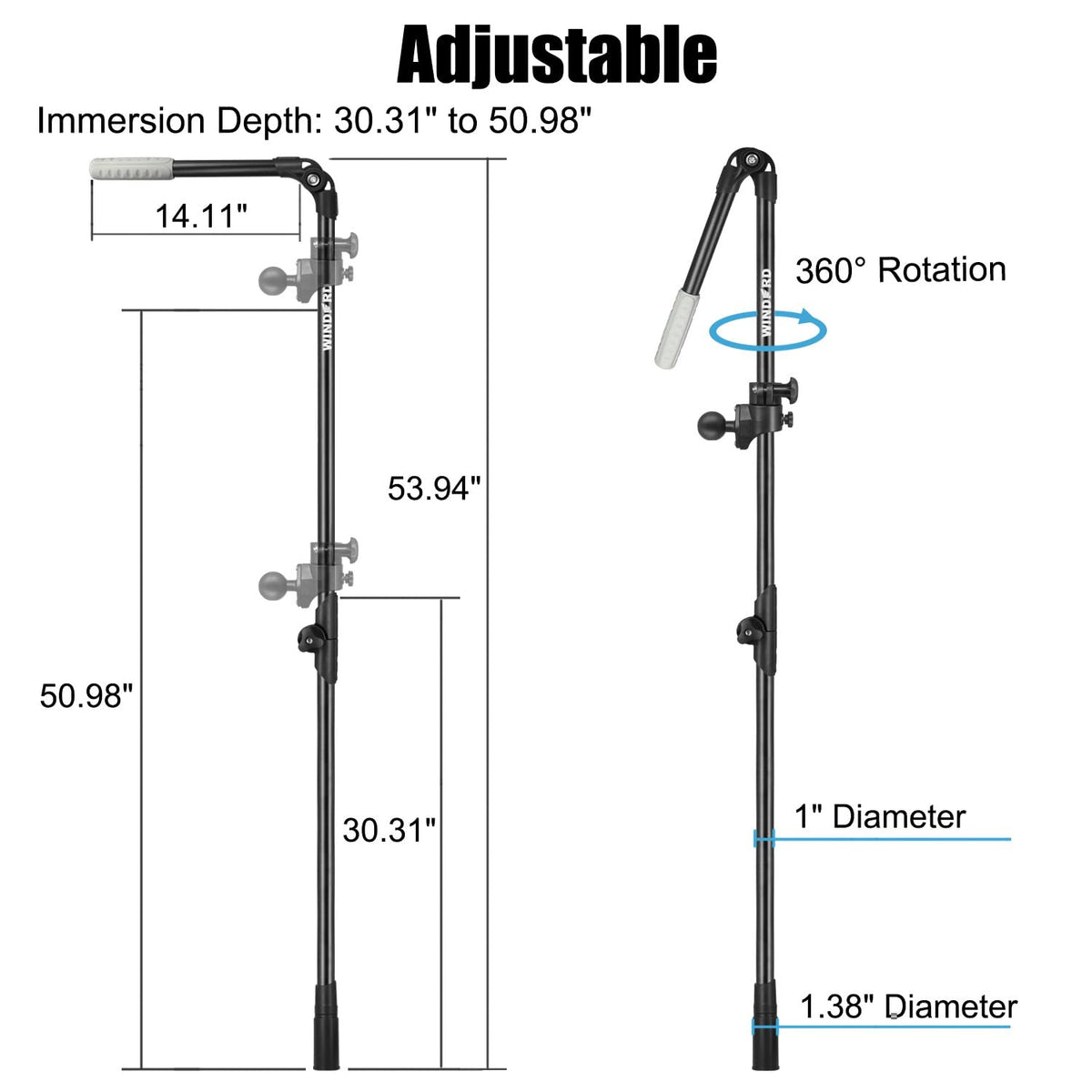 Foldable Live Sonar Scope Transducer Pole, FFS DIY Pole