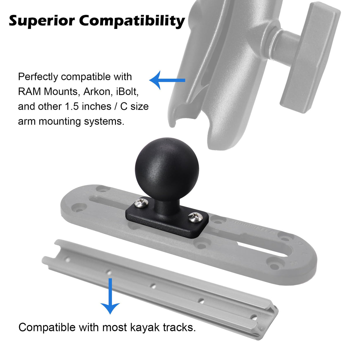 WINDFRD C Size 1.5" Track Ball Mount Base for Boat Kayak Fishing