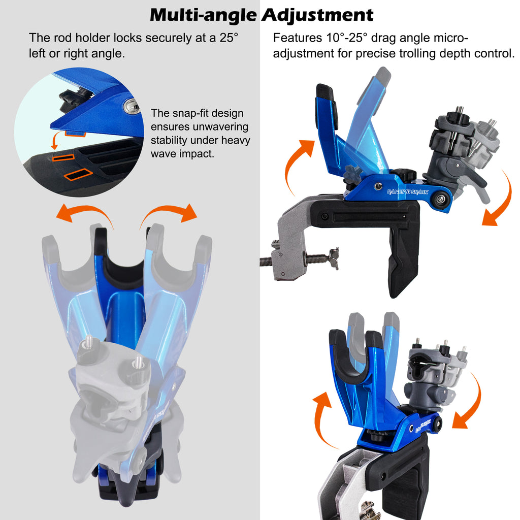 Offshore Trolling Fishing Rod Holder with Enlarge Clamp for Boat, Innovative 1S Quick Release (Blue)