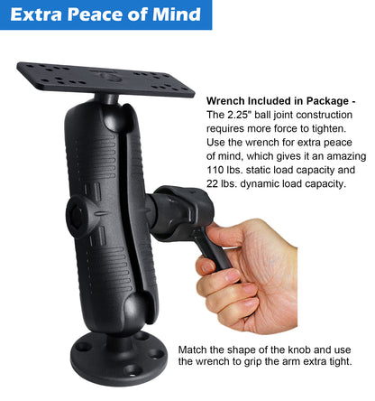 WINDFRD All Aluminum D Size/2.25" Ball Fish Finder Mount with wrench for 7" to 16" Large Fishfinder, Compatible with Garmin, Lowrance, Humminbird and More Marine Electronic Depth Finder