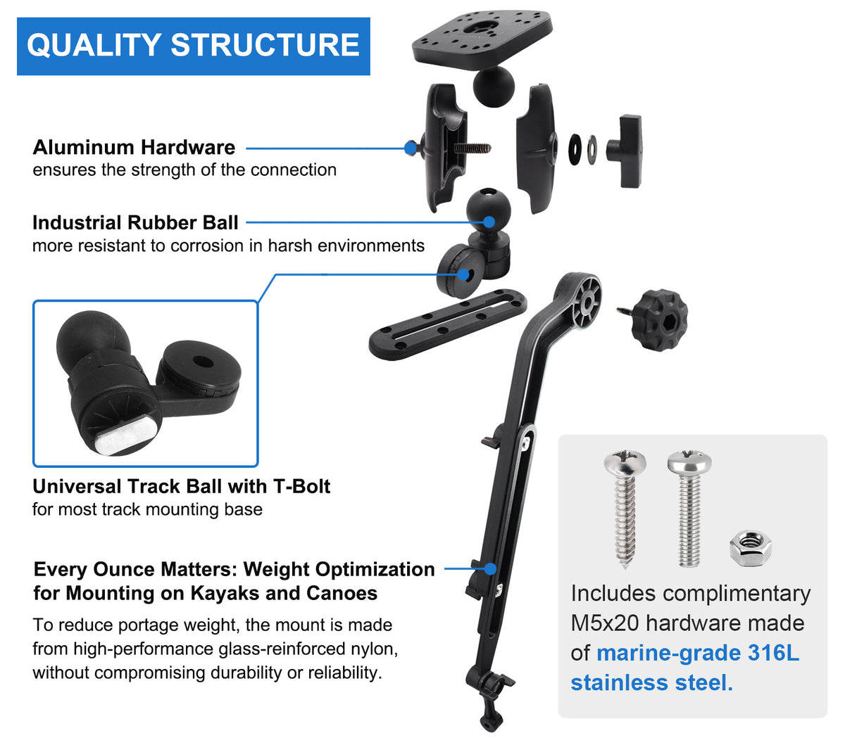 1.5" Ball Fish Finder Mount for Kayak