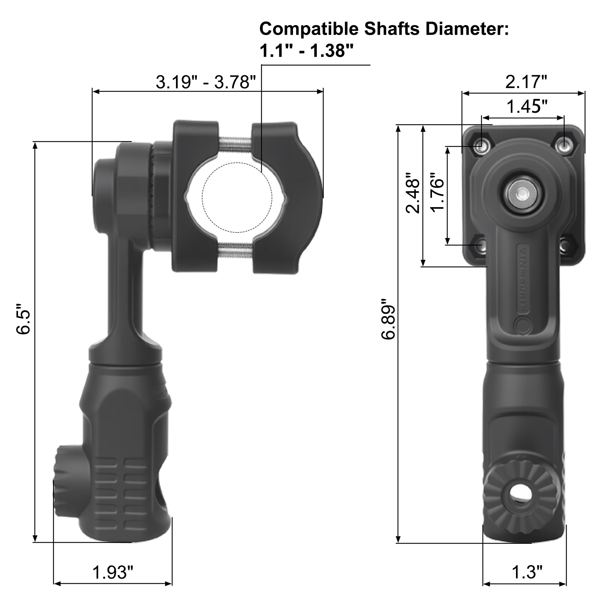 0-Degree Transducer Pole Mount Compatible with Garmin LiveScope LVS34 LVS32 LVS62 & Lowrance AT2, Hard-Anodized Cast Aluminum, Tool-Free 3-View Mode Adjustment Trolling Motor Bracket (Solo)