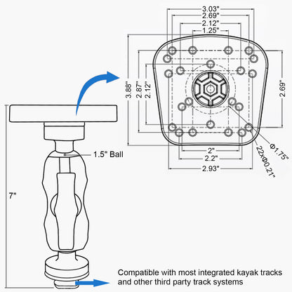 Support pour sondeur, boule de commande avec fixation par boulon en T, support électronique/sondeur marin avec boule de 1,5" (taille C) pour bateau, compatible avec Garmin, Lowrance et autres