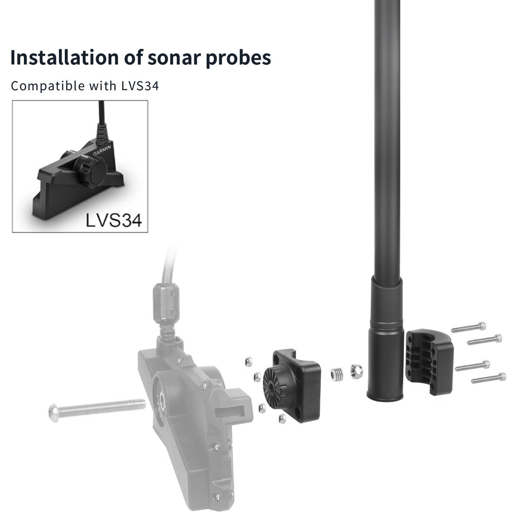 Ice Fishing Transducer Mount for Garmin LVS34, Compatible with 1.5-inch and C-Size Double Socket Arms