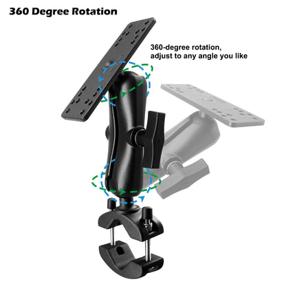 WINDFRD 1.5" Ball Aluminum Fish Finder Mount with Clamp Mount Base for Rails 1.18'' to 2'' in Diameter, Medium Arm Marine Electronic/Depth Finder Mount for Boat, Compatible with Garmin, Lowrance and More