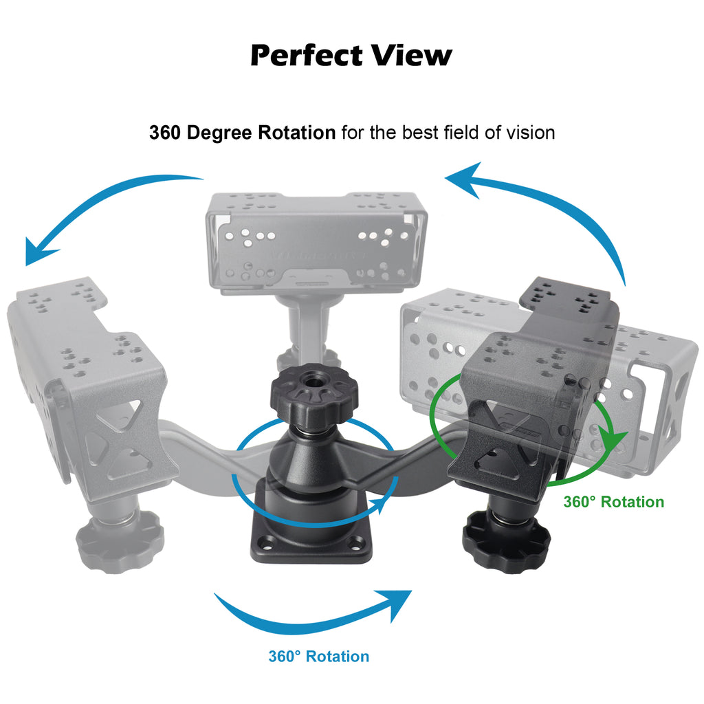 Aluminum Dual Fish Finder Mount, Marine Electronics Mount with Reinforced Adjustable Arm for 5"-10" Dual Fish Finder Screen, Compatible with Garmin, Lowrance, Humminbird and More
