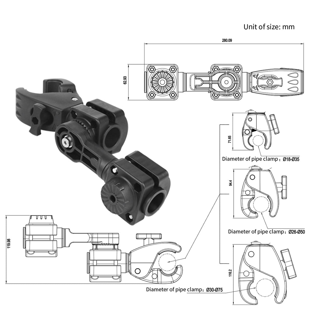 0 Degree Pole Mount with Clamp, Compatible with Garmin LiveScope Plus LVS34, Replaces 010-13228-03
