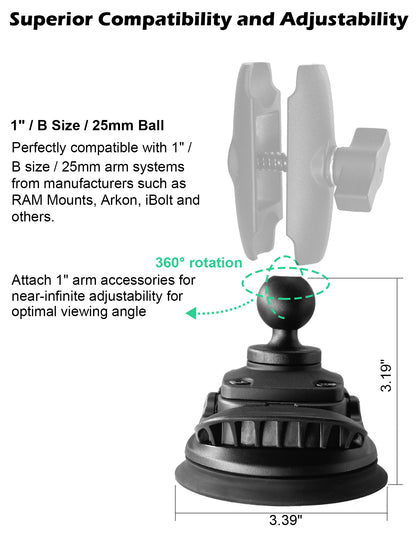 Suction Cup Base with 1 Inch/B Size Ball