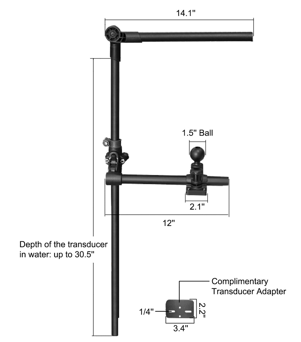 Livescope Transducer Pole Mount with Display Mount for Kayak (Long)
