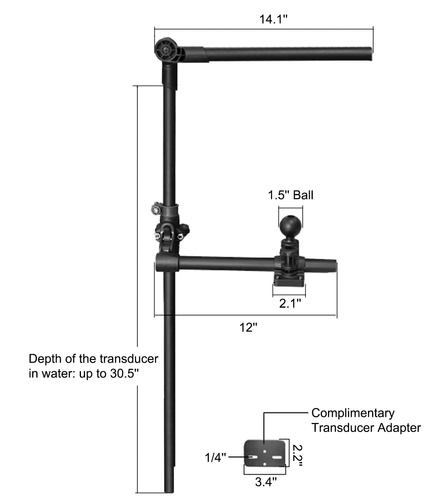 Livescope Transducer Pole Mount with Display Mount for Kayak (Long)
