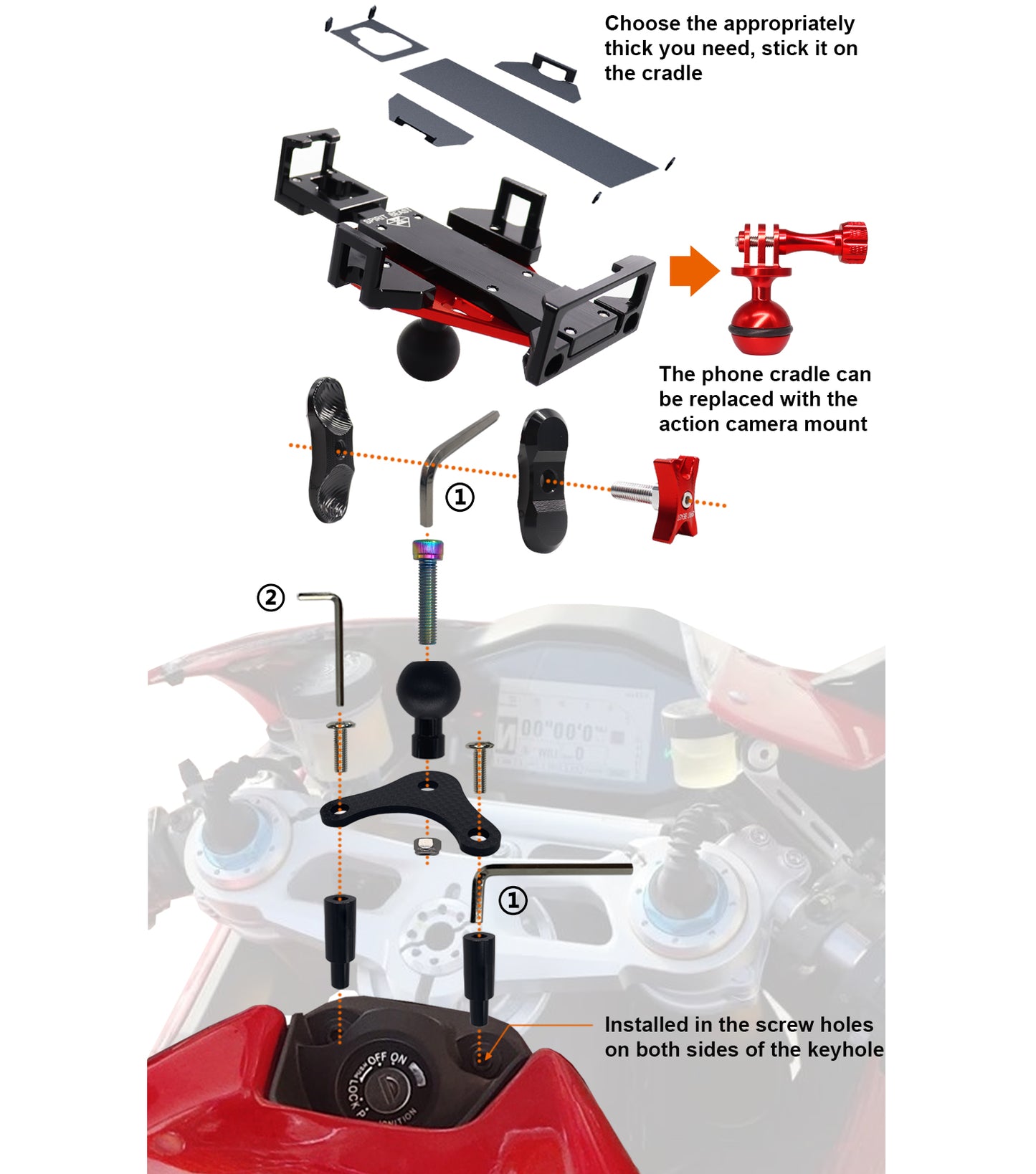 Motorcycle Phone Mount with Action Camera Adapter