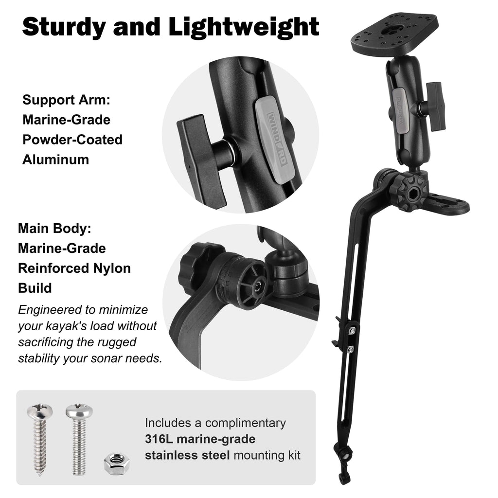 Kayak Fish Finder Mount with Transducer Arm, Boat Mount, Upgraded Version