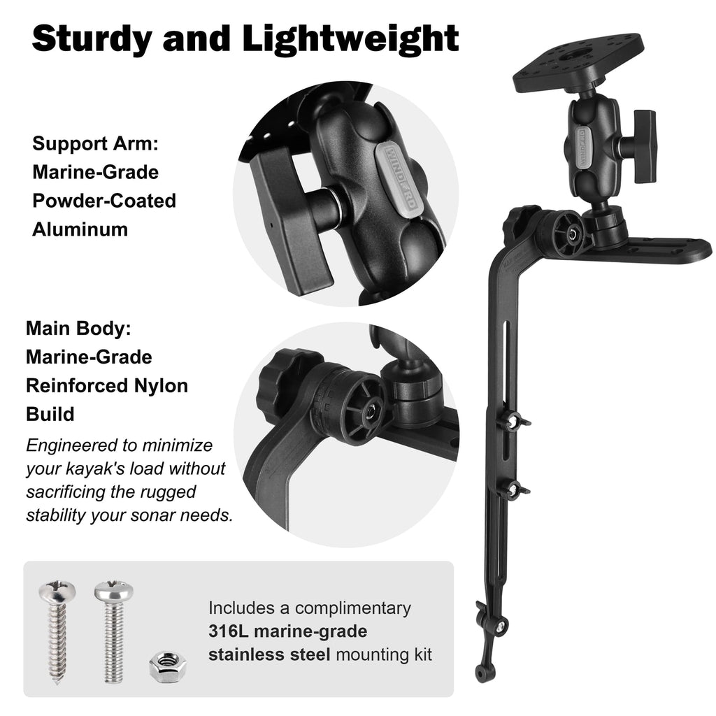 Kayak Fish Finder Mount with Transducer Arm, Boat Mount, Upgraded Version