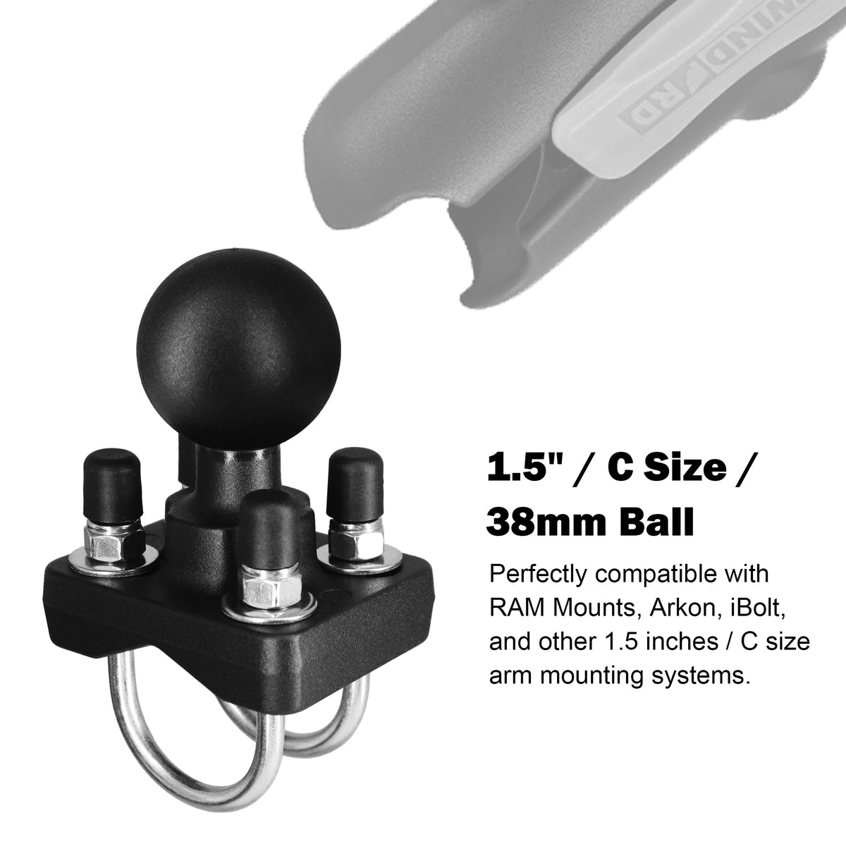 1.5" Ball U-Bolt Base, Marine Rail Forklift Pipe Mount