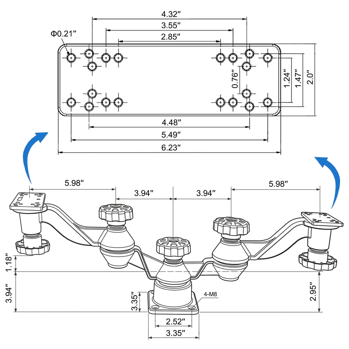 Dual Graph Mount, Two Independent 360° Arms, Fits 5-16" Displays