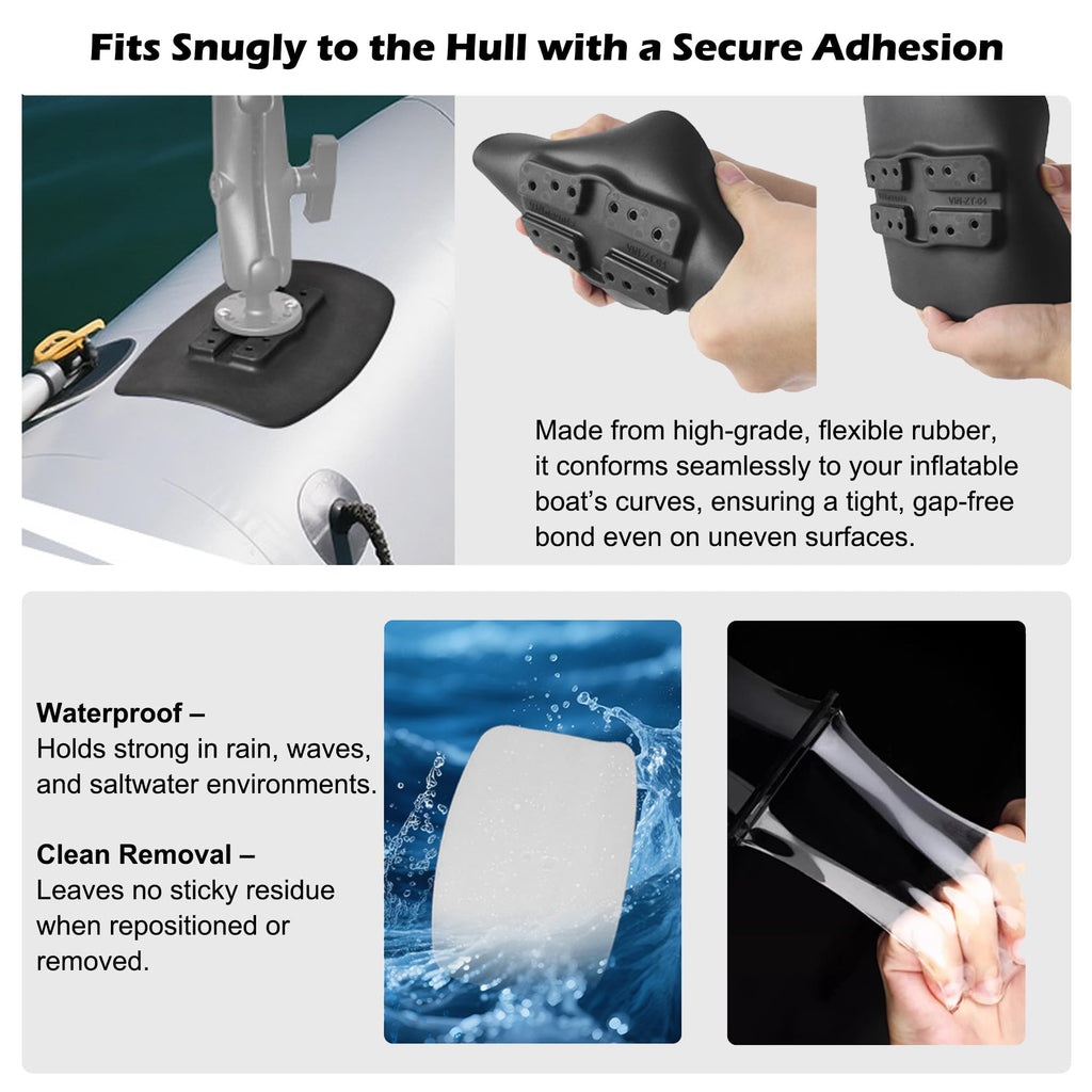 WINDFRD Self-Adhesive Industrial Rubber Pad for Inflatable Boat/Kayak/Paddle Board, Compatible with 1"/1.5" Ball Base and Kayak Track Accessories, No-Drill Fish Finder Mount Base