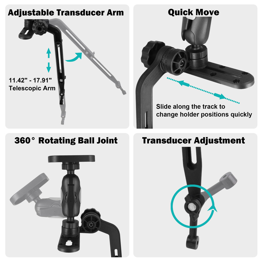Kayak Fish Finder Mount with Transducer Arm, Boat Mount, Upgraded Version